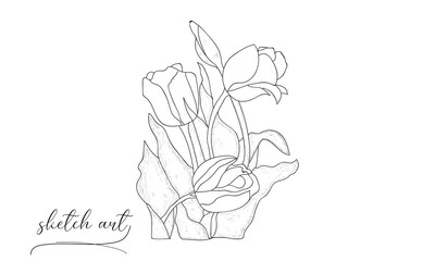 Beautiful flower sketch art vector illustration. 
