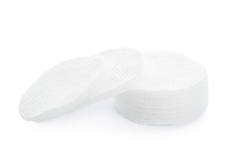 New cosmetic cotton pads on white background