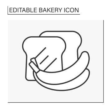  Baking line icon. Banana bread. Tasty sweet dessert with banana flavor. Bakery concept. Isolated vector illustration.Editable stroke