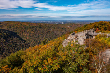 Coopers Rock state park overlook over the Cheat River in narrow wooded gorge in the autumn. Park is near Morgantown, West Virginia