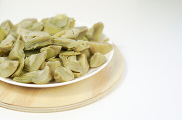 delicious plate of Artichokes with white background for vegan diet 