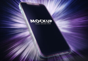 Smartphone Dark Mode on a Purple Glow Explosion with Sunburst