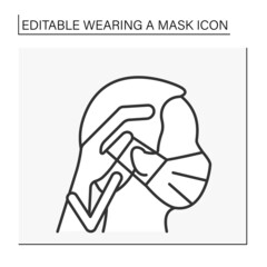  Face mask line icon. Mask wearing rules. Correct mask changing. Healthcare concept. Isolated vector illustration. Editable stroke