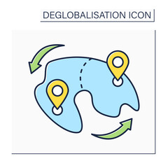 Land redistribution color icon.Laws, regulations or customs regarding land ownership. Deglobalisation concept. Isolated vector illustration