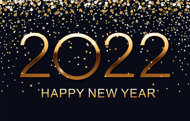 Happy new year 2022 background. Elegant gold text. Holiday greeting card design. Vector illustration.