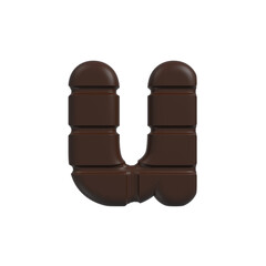 chocolate letter U - Small 3d cacao font - Suitable for sweets, dessert or addiction related subjects