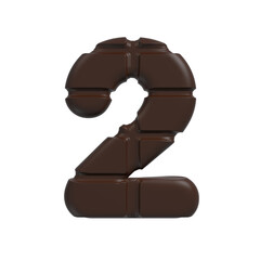 chocolate number 2 -  3d cacao digit - Suitable for sweets, dessert or addiction related subjects
