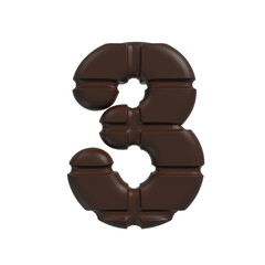 chocolate number 3 -  3d cacao digit - Suitable for sweets, dessert or addiction related subjects