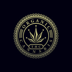 Organic cannabis icon. Illustration of an organic cannabis icon on a black background - 465408014