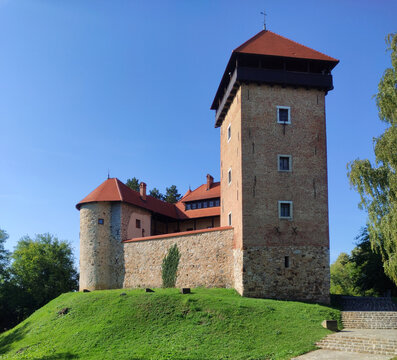 Scenic view of the majestic medieval castle Dubovac, positioned on the hill in the forrest near Karlovac, Croatia.