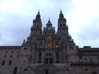 Fototapeta na wymiar Facade of the Cathedral of Santiago de Compostela at the Obradoiro square, Galicia, Spain 