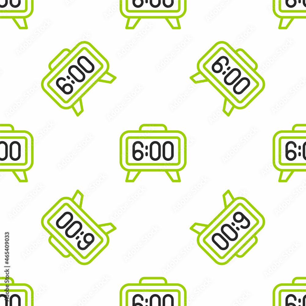 Poster line digital alarm clock icon isolated seamless pattern on white background. electronic watch alarm 