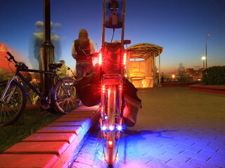 view of the city abd custom rear blue and red lights
