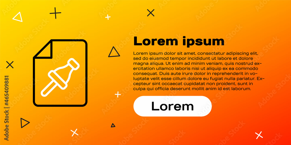Aufkleber line note paper with pinned pushbutton icon isolated on yellow background. memo paper sign. colorful