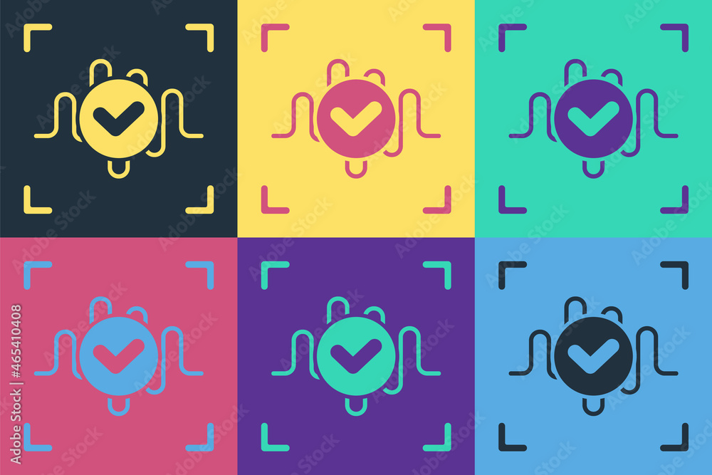 Poster pop art voice recognition icon isolated on color background. voice biometric access authentication f