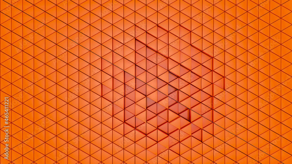 Poster abstract orange background cells hexagon, matrix network pattern tech triangle wall wallpaper.