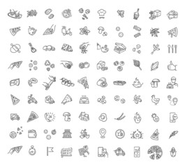 Italian traditional pizza vector outline icons set. Ingredients