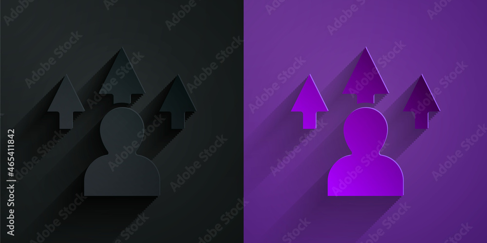 Poster paper cut web design and front end development icon isolated on black on purple background. paper ar