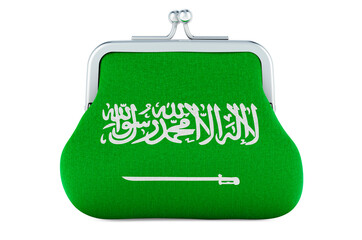 Coin purse with Saudi Arabian flag. Budget, investment or financial, banking concept in Saudi Arabia. 3D rendering