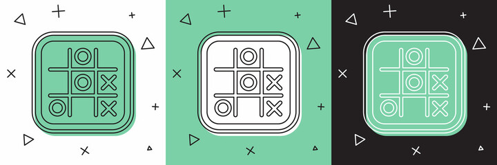 Set Tic tac toe game icon isolated on white and green, black background. Vector - obrazy, fototapety, plakaty