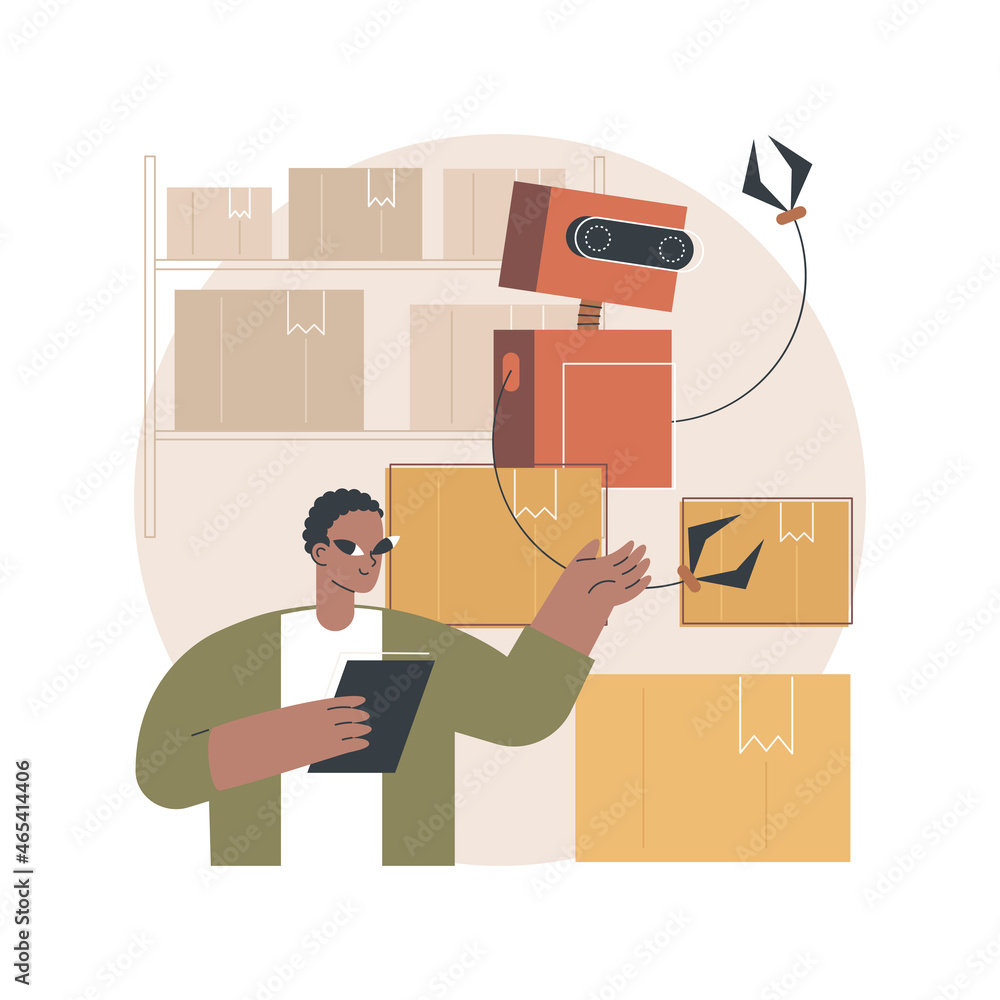 Poster labor substitution abstract concept vector illustration. automated process, man versus robot, roboti