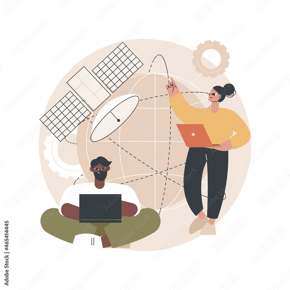 Poster global web connection abstract concept vector illustration. global network communication, satellite 