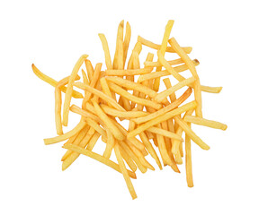 French fries isolated on white background. Top view