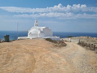 Beautiful Santorini island landscape with sea, sky and clouds. Oia town, Greece landmark in summer