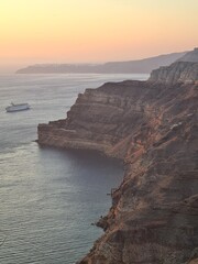 Santorini, View on kaldera and bay Sunset