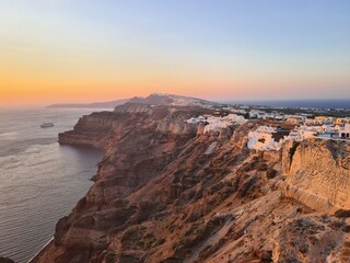 Santorini, View on kaldera and bay Sunset