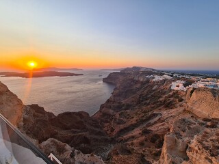 Santorini, View on kaldera and bay Sunset