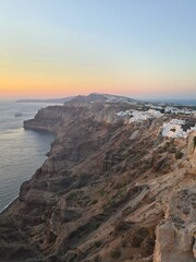 Santorini, View on kaldera and bay Sunset