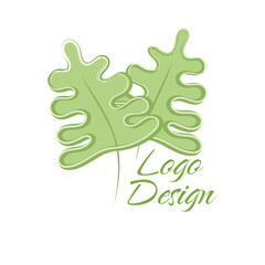 Vector green logo. Concept design of Plant, nature, ecology, garden, bio, growth, health and beauty care. Hand drawn icon of oak leaves .