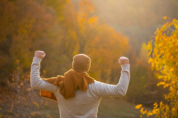Strong man autumn. Autumn background. Background. Forest. Life. Lifestyle. 