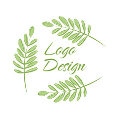 Vector green logo. Concept design of Plant, nature, ecology, garden, bio, growth, health and beauty care. Hand drawn icon with a circular composition of leaves.