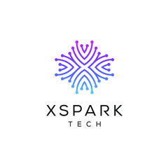 spark icon logo, letter X design concept molecular technology concept