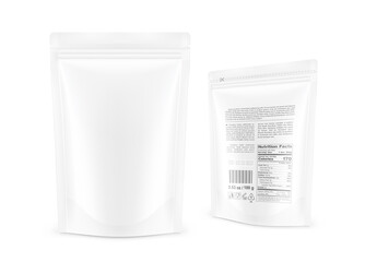 Pouch bags mockup isolated on white background. Vector illustration. Front and perspective views. Can be use for template your design, presentation, promo, ad. EPS10.	