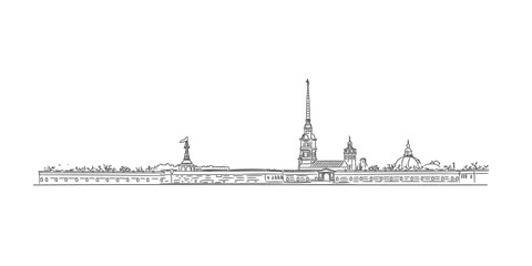 Peter and Paul Fortress. The attraction of Saint Petersburg. Vector graphics panorama.