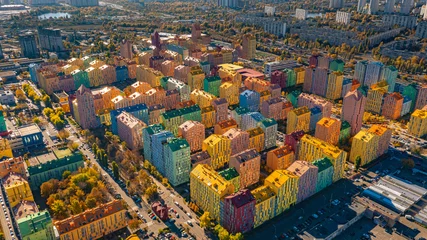 Foto op Aluminium comfort town aerial panorama kiev colorful town kyiv residential buildings © daniel