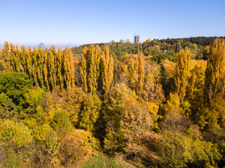 Fototapeta premium Aerial Autumn view of South Park in city of Sofia, Bulgaria