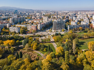 Fototapeta na wymiar Aerial Autumn view of South Park in city of Sofia, Bulgaria