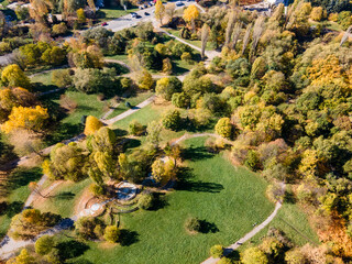 Aerial Autumn view of South Park in city of Sofia, Bulgaria