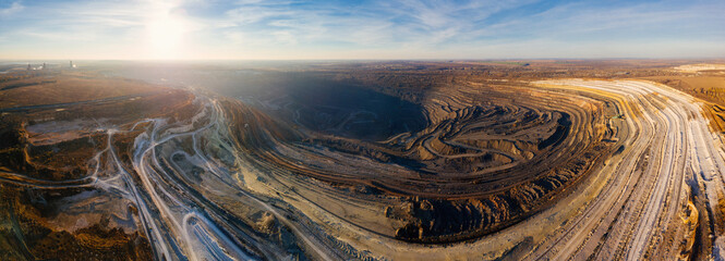 Open pit mine in mining and processing plant, aerial view - obrazy, fototapety, plakaty