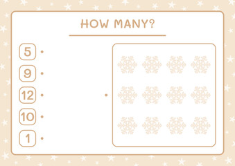 How many snowflake, game for children. Vector illustration, printable worksheet