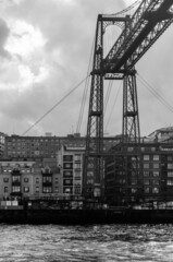 View of the famous Vizcaya Bridge from Getxo, Basque Country, Spain