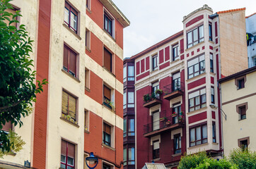 Naklejka premium Colorful facades in Portugalete old town, Spain