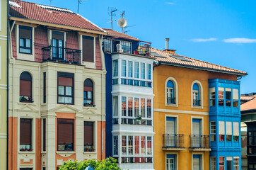 Naklejka premium Colorful facades in Portugalete old town, Spain