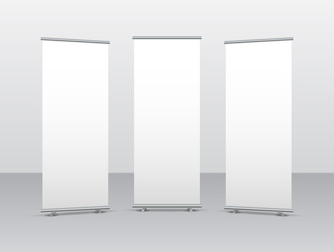 Roll up display stand screen white poster template. Blank stand roll-up banner