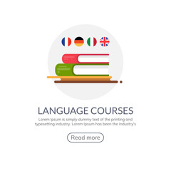 Language learn vector banner design. Language course english different speak logo concept