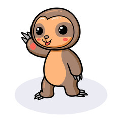 Cute baby sloth cartoon waving hand